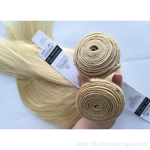 Allrun factory wholesale big discount no tangle 613# blonde virgin hair double weft straight human hair